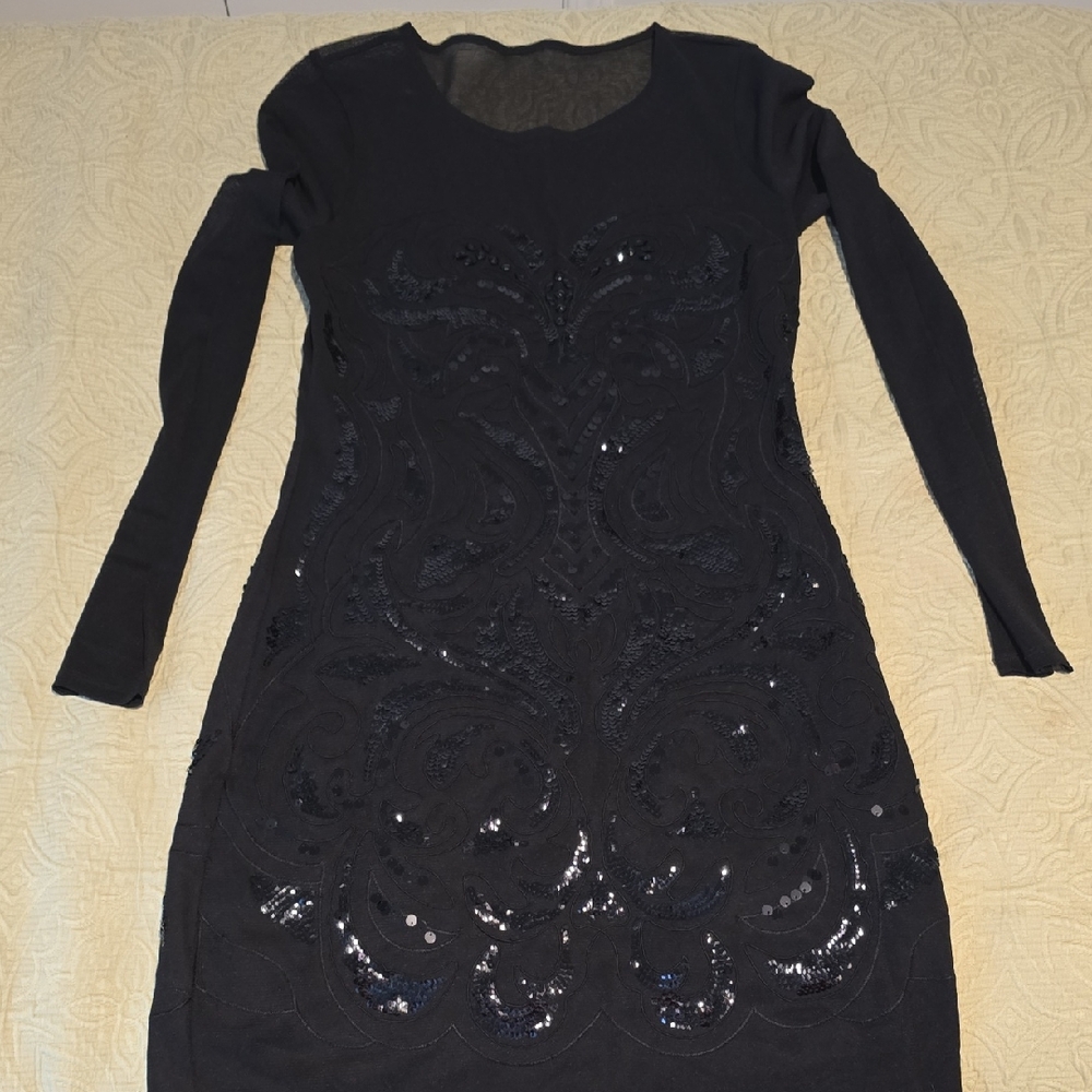 Express Black Long Sleeve Sequin Dress